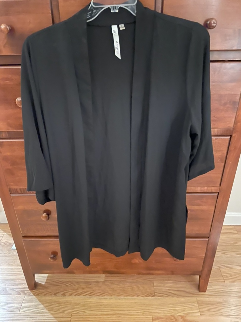 New York Collection, Black, Sheer Duster Jacket, Size 1 x